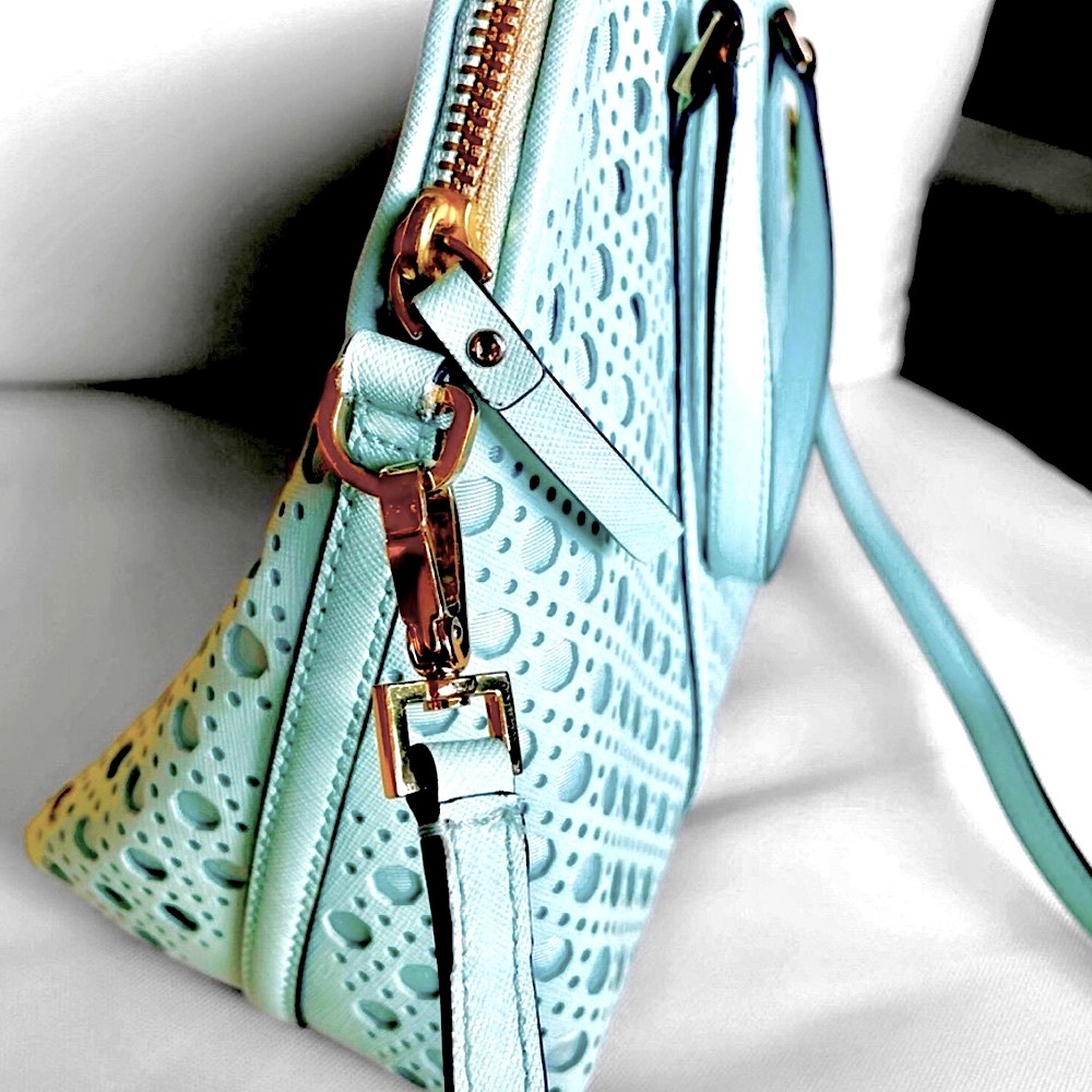 Kate Spade Dome Bag for Spring , Newberry Lane Caning Texture, in “grace blue”. - Picture 3 of 13